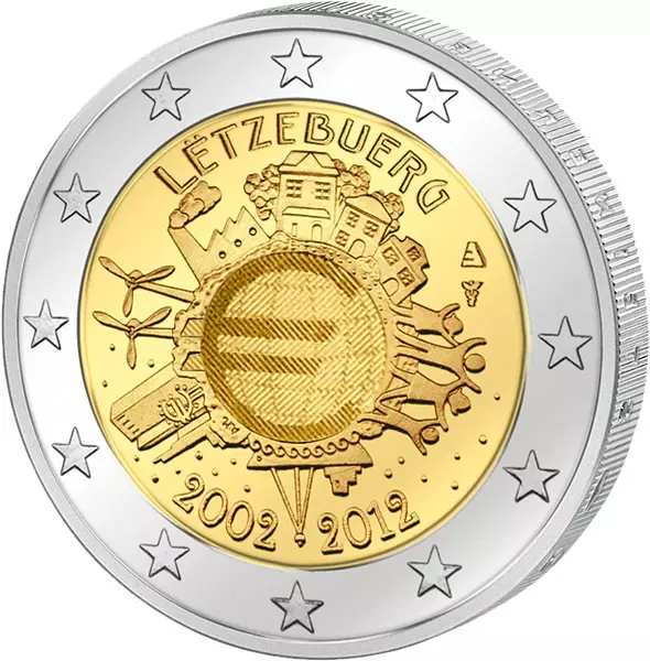 2 Euro Luxemburg 10 Jahre Euro Gemeinschaftsausgabe aller Länder 2012 prägefrisch