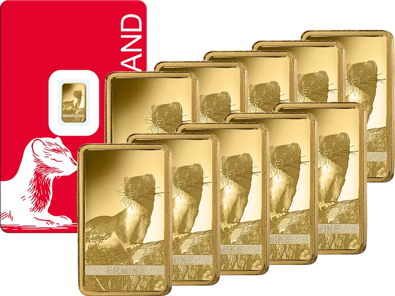 10 x 1 Gramm Goldbarren Hermelin 2026