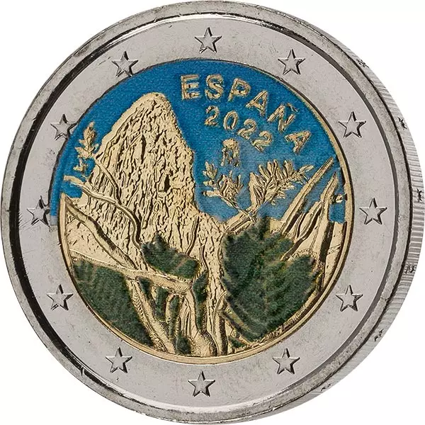 2 Euro Spanien Nationalpark Garajonay 2022 mit Farb-Applikation