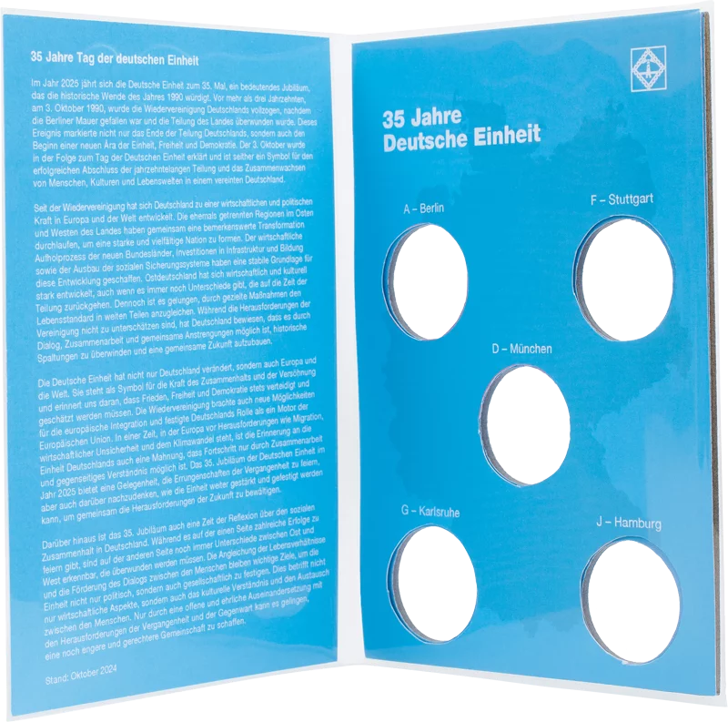 Sammelkarte für 2 Euro-Gedenkmünzen 35 Jahre Deutsche Einheit 2025 Sammelkarte für 2 Euro-Gedenkmünzen 35 Jahre Deutsche Einheit 2025