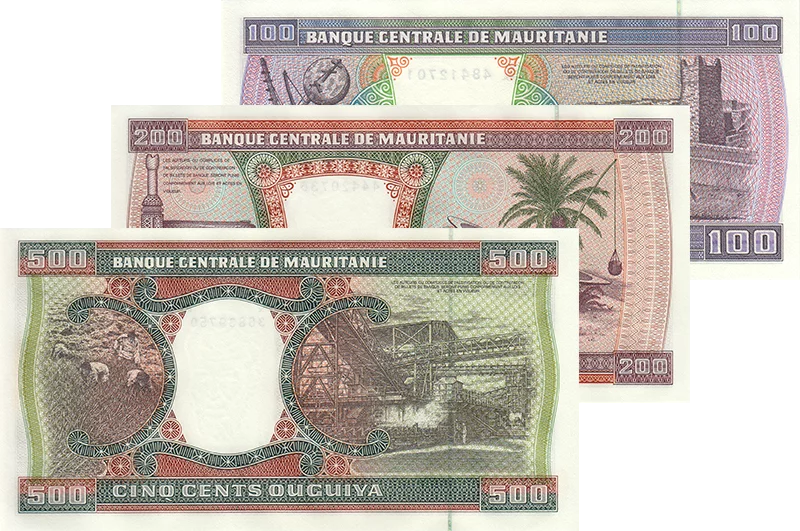 100 - 500 Ouguya Banknotensatz Mauretanien 2002