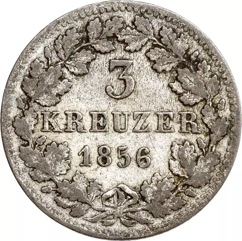 3 Kreuzer Baden Prinzregent Friedrich 1853-1856
