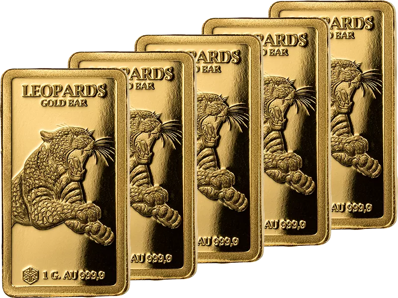 5 x 1 Gramm Goldbarren Gambia African Big Animals Gold Bars - Leopards 2026