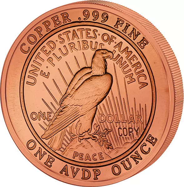 1 AVDP-Unze Kupfer Gedenkprägung Peace Dollar