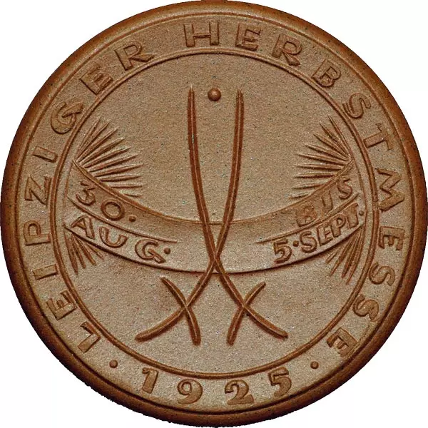 Porzellanmedaille Leipzig (Sachsen) Auf die Frühjahrs- und Herbstmesse 1925
