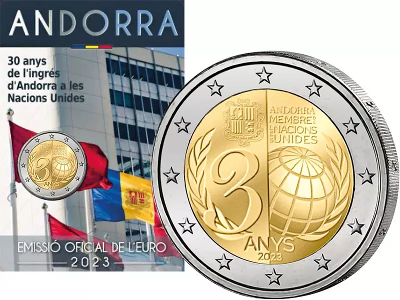2 Euro Andorra 30 Jahre Beitritt UN 2023 im Blister