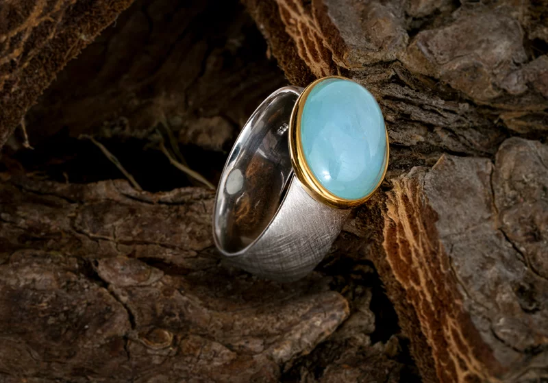 Silberring in Größe 20 mit Milky Aquamarin
