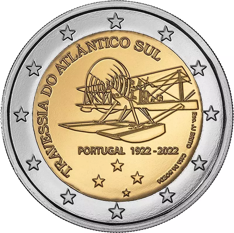 2 Euro Portugal 100 Jahre Erstüberquerung Atlantik 2022