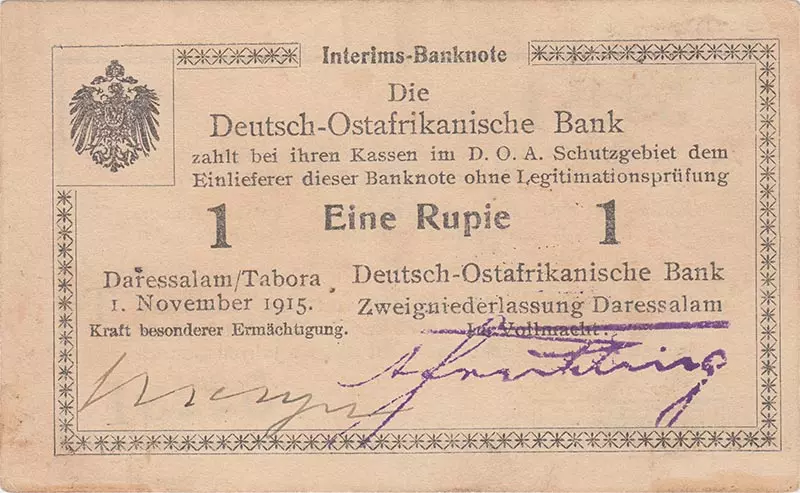 1 Rupie Deutsch-Ostafrika Interimsnote 1915-1916