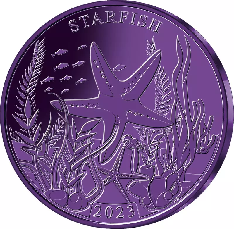1 Dollar Barbados Titanmünzen Bunte Tierwelt - Seestern 2023