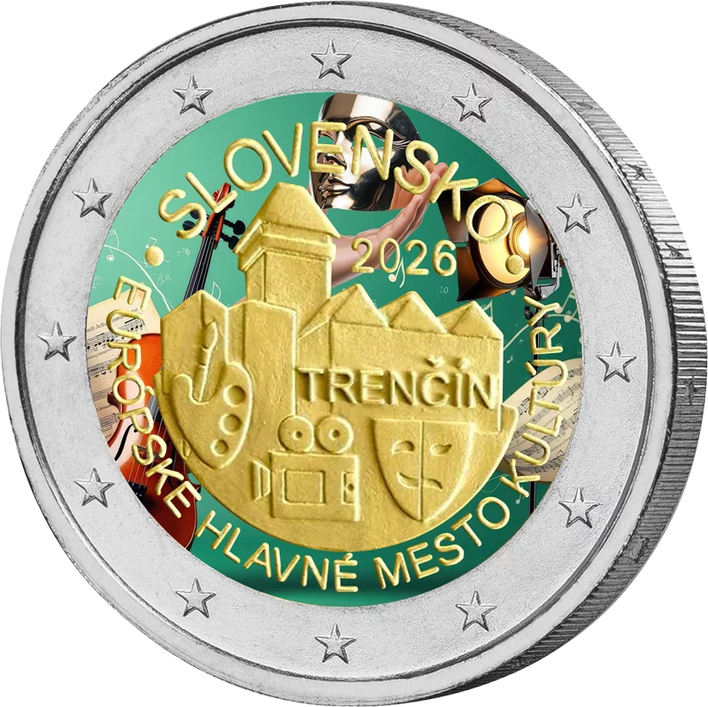 2 Euro Slowakei Trencin - Kulturhauptstadt Europas 2026 mit Farb-Applikation