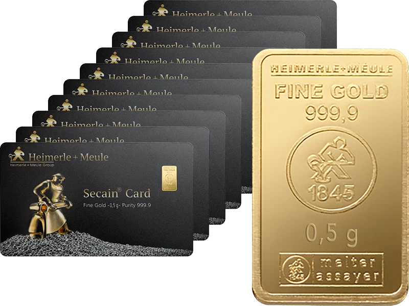 10 x 0,5 Gramm Gold Heimerle & Meule Secain Card