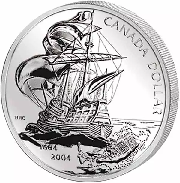 1 Dollar Kanada 400. Jahrestag der ersten französischen Besiedlung 2004 1 Dollar Kanada 400. Jahrestag der ersten französischen Besiedlung 2004