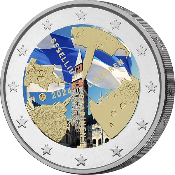 2 Euro Finnland Finnische Architektur 2024 mit Farb-Applikation