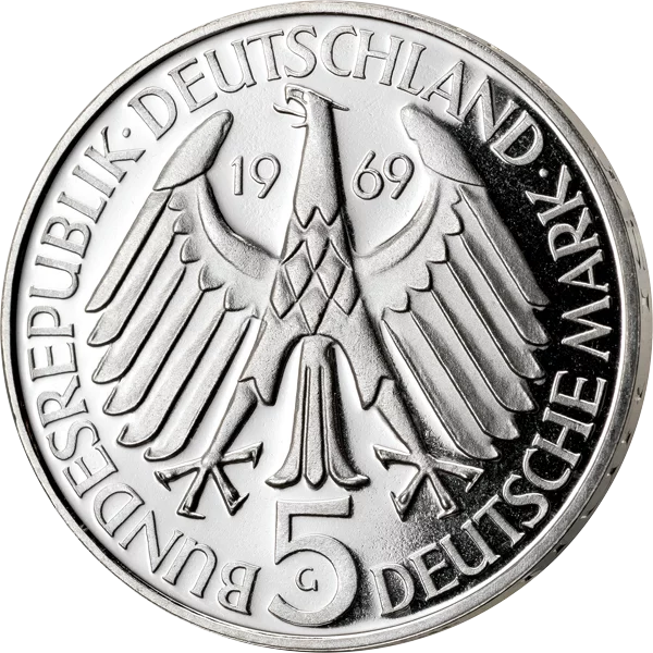 5 DM BRD 150. Geburtstag Theodor Fontane 1969 mit Gold-Applikation