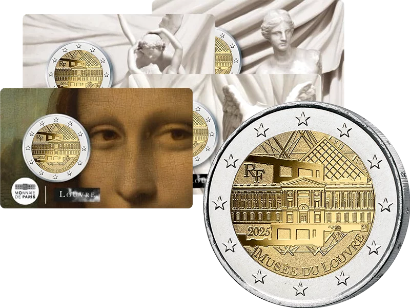 Spar-Set 4 x 2 Euro Frankreich Louvre-Museum 2025 in Coin Cards