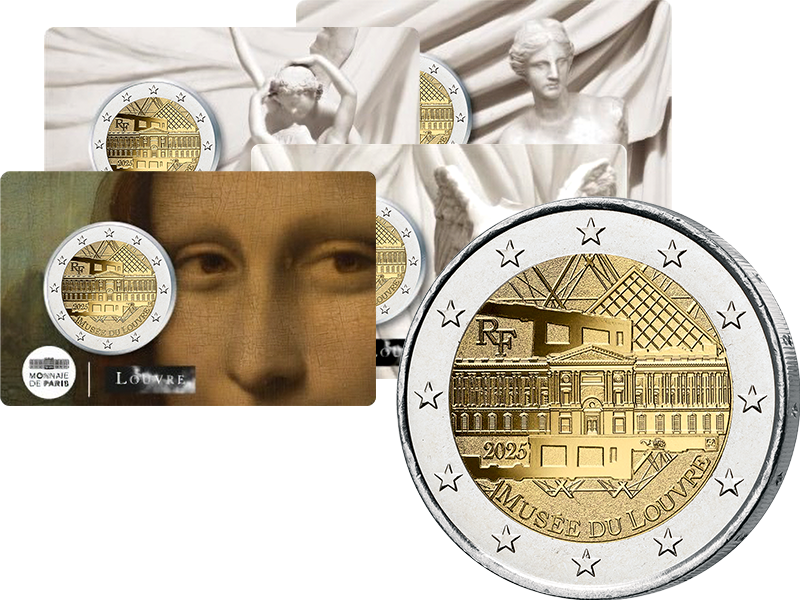 4x2 Euro Spar-Set Frankreich Louvre-Museum 2025 in Coin Cards