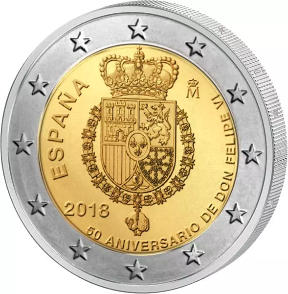 2 Euro Spanien 50. Geburtstag König Felipe VI. 2018