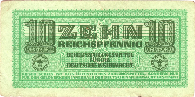 10 Reichspfennig Banknote Drittes Reich Wehrmachtsausgabe