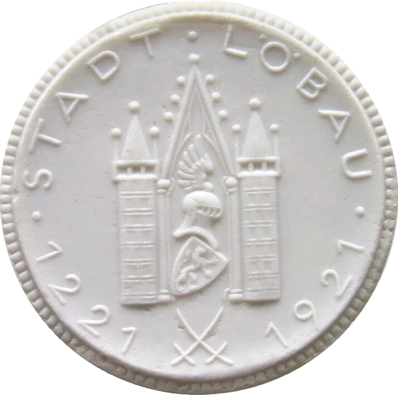2er Set Porzellanmedaillen Löbau Sachsen 700-Jahrfeier der Stadt 1921