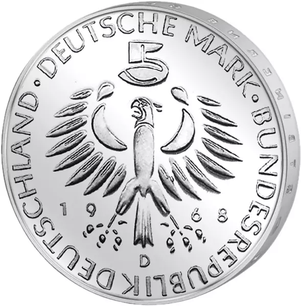 5 DM Münze BRD Maximilian von Pettenkofer 1968 Stempelglanz