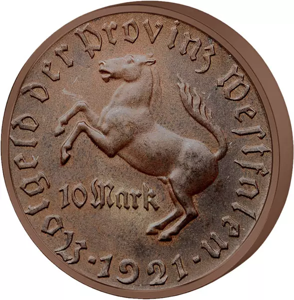 10 Mark Provinz Westfalen Minister vom Stein - Westfalenroß 1921 Vorzüglich