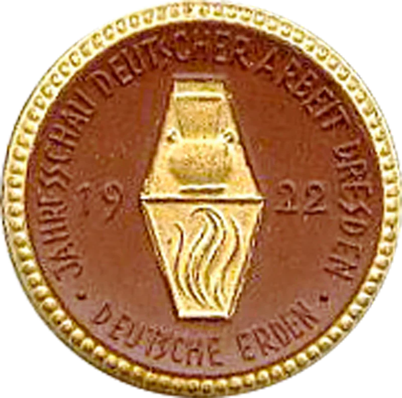 Porzellanmedaille Dresden auf die Jahresschau Deutscher Arbeit - Deutsche Erden