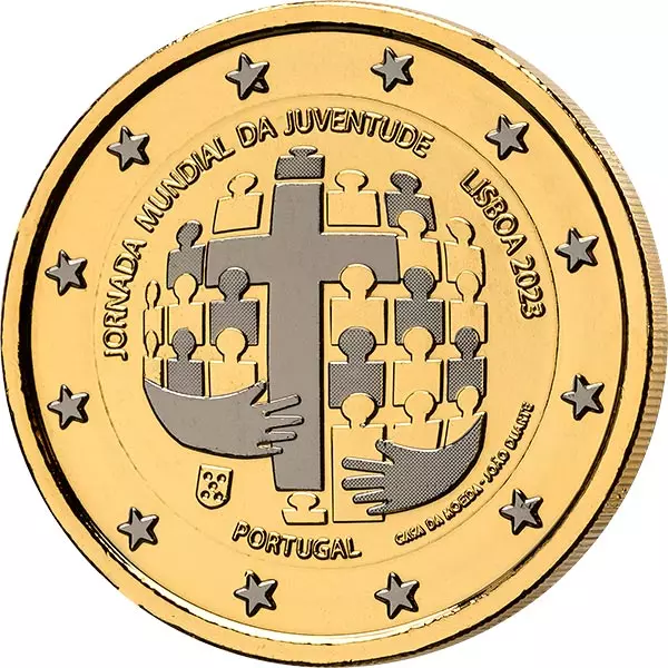 Spar-Set 2 x 2 Euro Portugal/Estland Weltjugendtag und Rauchschwalbe 2023 Golden Enigma Reverse Edition