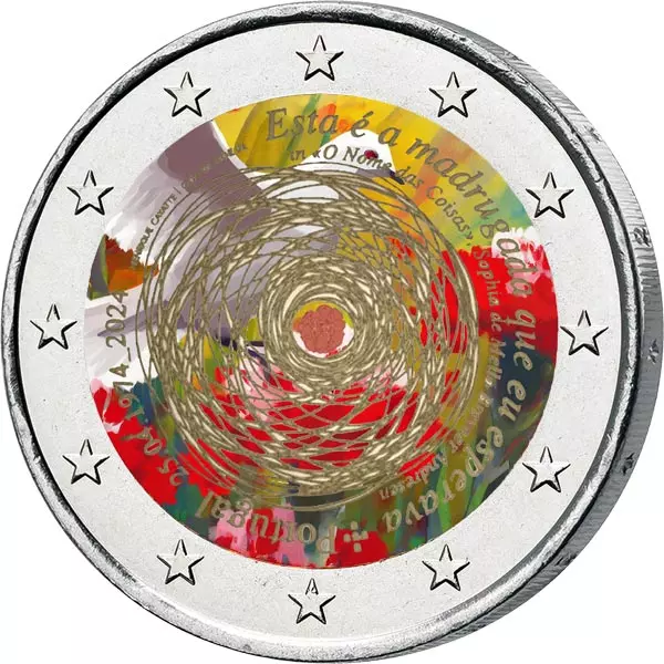 2 Euro Portugal 50 Jahre Revolution vom 25. April 1974 2024 mit Farb-Applikation