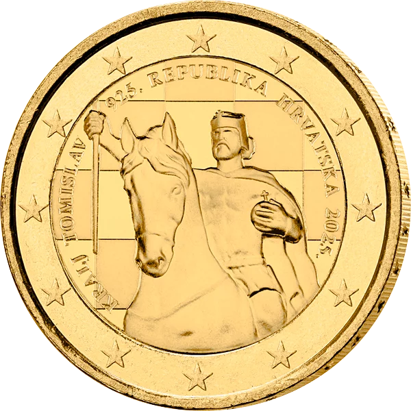 2-Euro-Gedenkmünze Kroatien 1.100 Jahre Königreich Kroatien und König Tomislav 2025 vollvergoldete Premiumausgabe