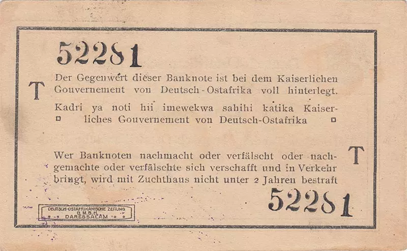 1 Rupie Deutsch-Ostafrika Interimsnote 1915-1916