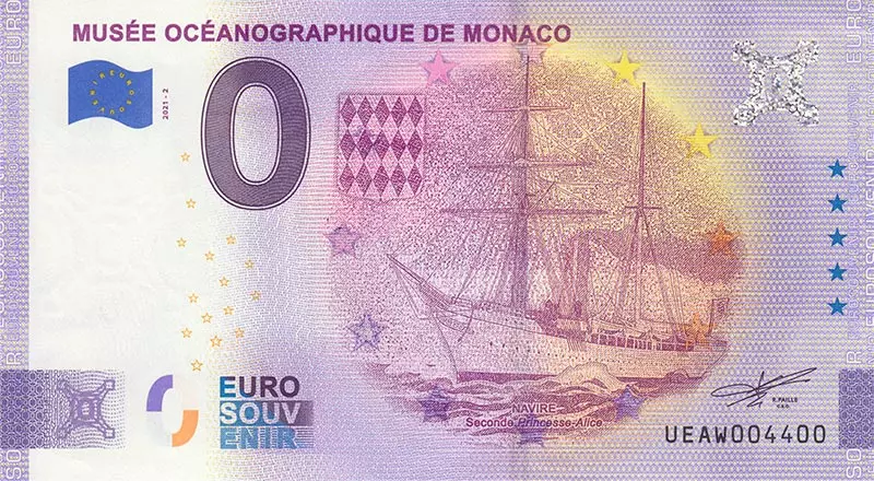 0-Euro-Banknote Monaco Ozeanographisches Museum - Segelschiff 2021