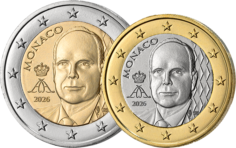 1 + 2 Euro Monaco Fürst Albert II. 2026