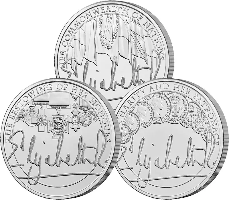 3 x 5 Pounds Großbritannien The Queens Reign Collection 2022