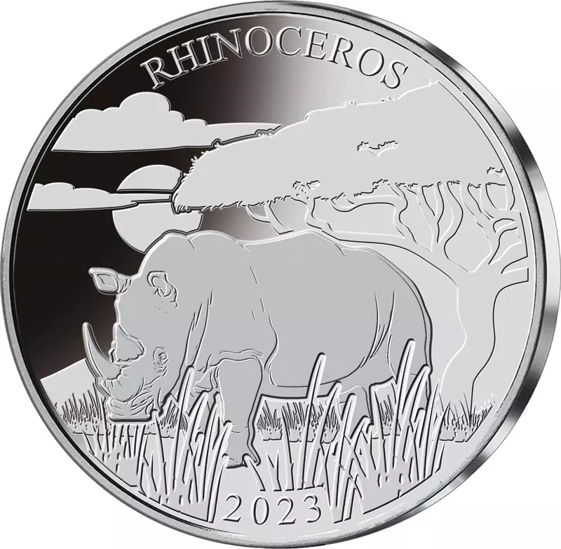 1 Dollar Barbados Titanmünzen Bunte Tierwelt - Nashorn 2023