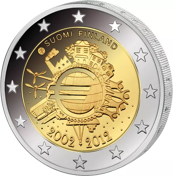 2 Euro Finnland 10 Jahre Euro Gemeinschaftsausgabe aller Länder 2012 Polierte Platte