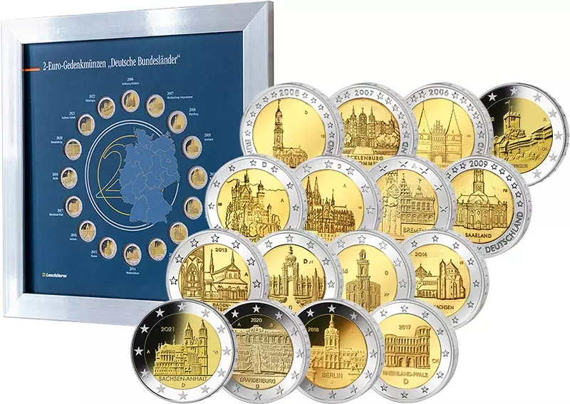 Set 16 x 2 Euro BRD 1. Bundesländerserie 2006-2022 im Prästentationsrahmen