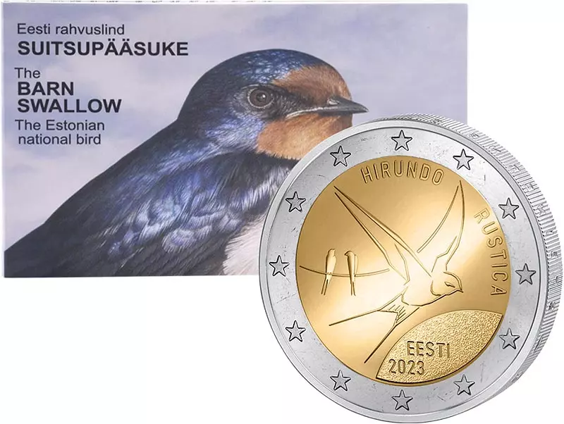2 Euro Estland Nationalvogel Rauchschwalbe in offiziellem Blister 2023
