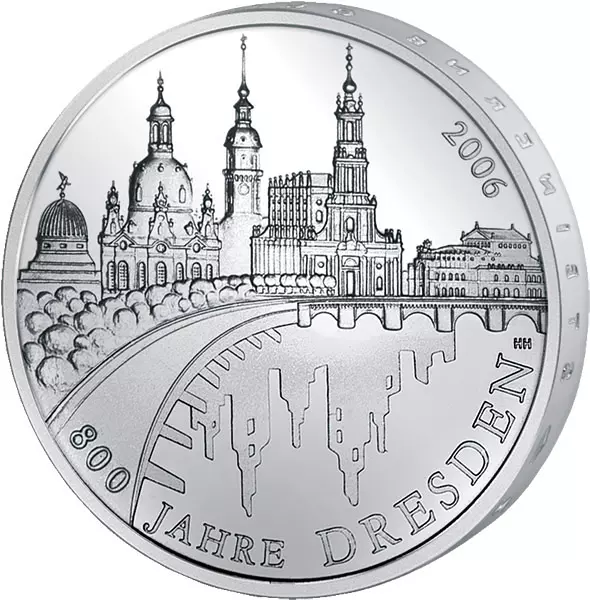 10 Euro BRD 800 Jahre Dresden 2006 Stempelglanz