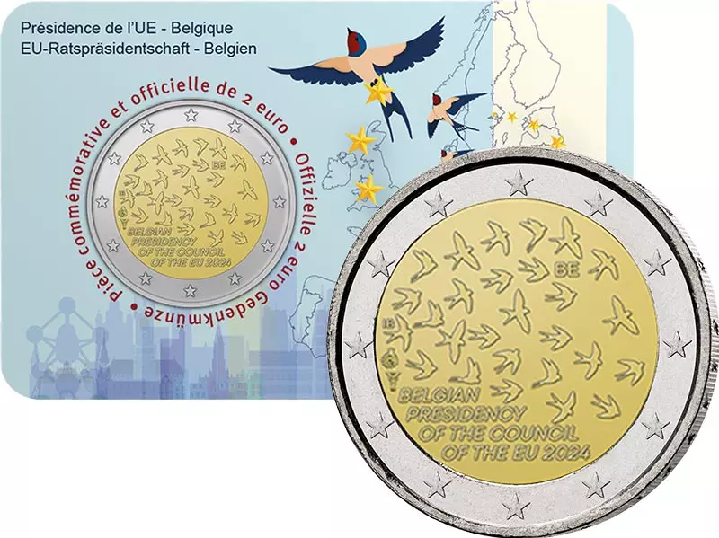 2 Euro Belgien EU-Ratspräsidentschaft 2024 in Coin Card Sprache unserer Wahl