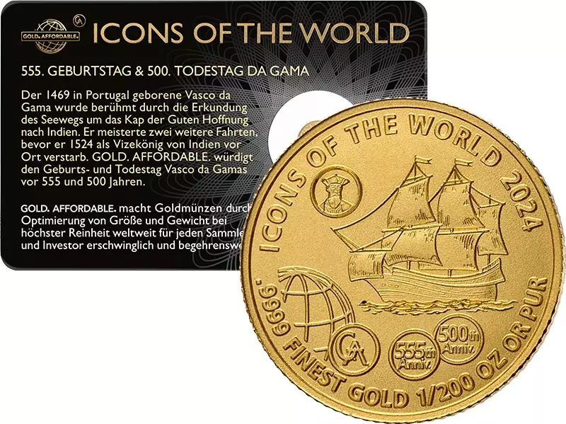 1/200 Unze Gold Ruanda Icons of the World - 555. Geburtstag + 500. Todestag Vasco da Gama 2024