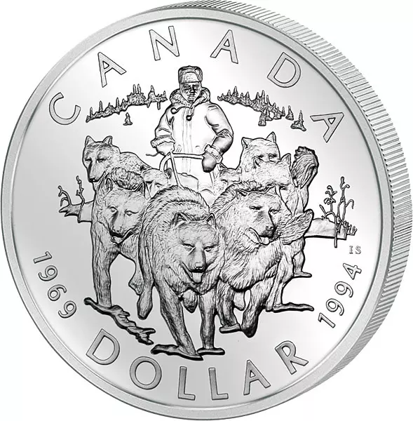 1 Dollar Kanada 25 Jahre letzte Husky Hundeschlitten-Patrouille 1994
