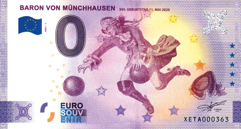 0-Euro-Banknote BRD 300. Geburtstag Baron von Münchhausen 2021
