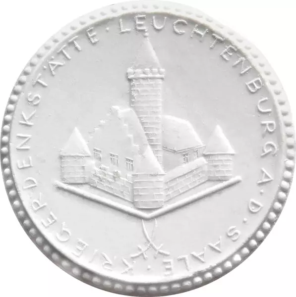 Porzellanmedaille Leuchtenburg (Thüringen) Kriegergedenkstätte Gefallene Sachsen-Altenburger 1922