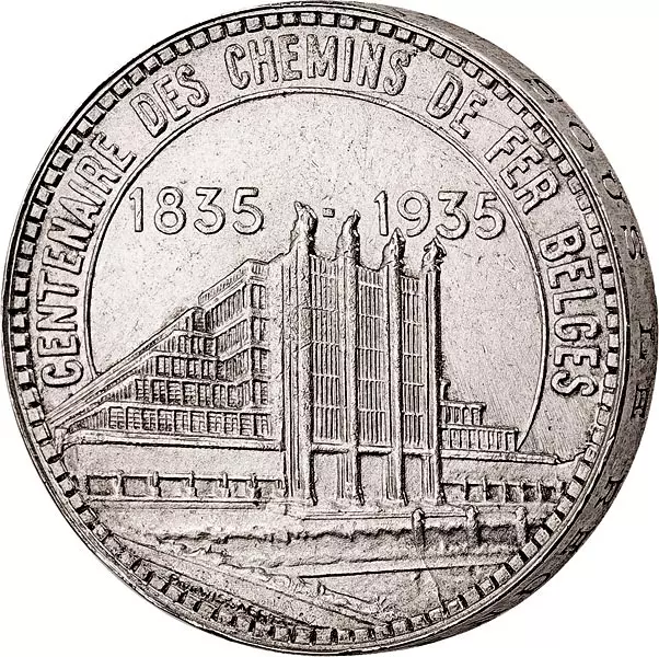 50 Francs Belgien 100 Jahre Eisenbahn 1935