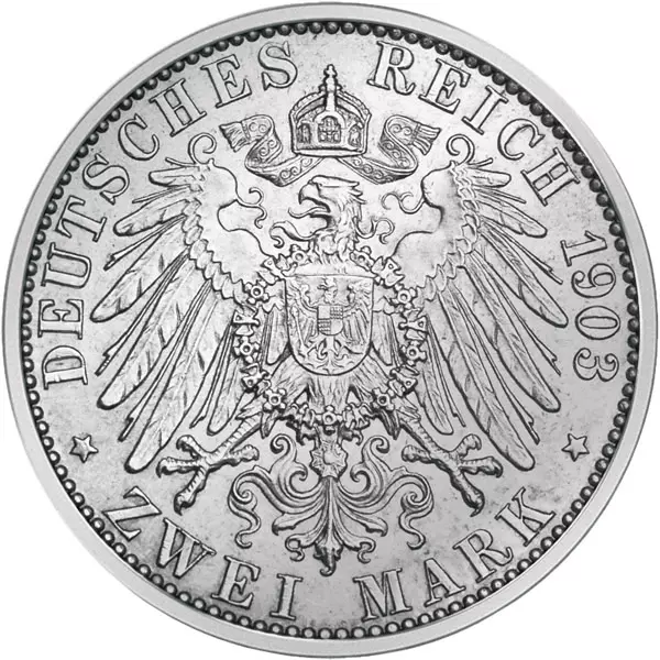 2 Mark Sachsen-Weimar-Eisenach Hochzeit Wilhelm Ernst und Caroline 1903 vorzüglich 2 Mark Sachsen-Weimar-Eisenach Hochzeit Wilhelm Ernst und Caroline 1903 vorzüglich