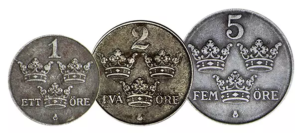 1 - 5 Öre Schweden Notgeld-Satz der Nachkriegszeit 1942-1950 1 - 5 Öre Schweden Notgeld-Satz der Nachkriegszeit 1942-1950