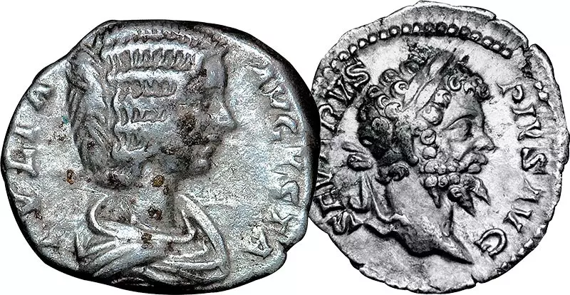 2 x 1 Denar Römische Kaiserreich Kaiser Septimius Severus und Kaiserin Julia Domna