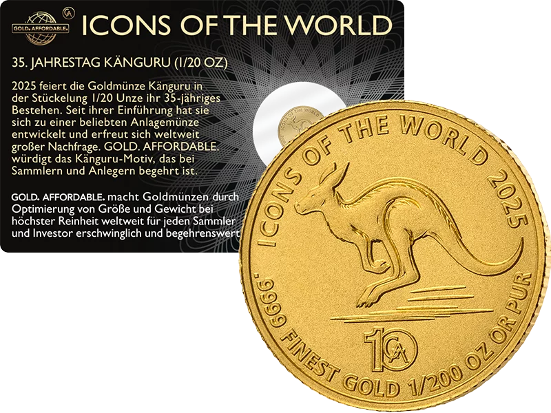 1/200 Unze Gold Ruanda Icons of the World - 35 Jahre Känguru 2025