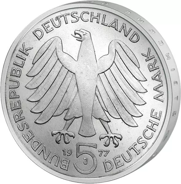 5 DM Münze BRD Carl Friedrich Gauß 1977 stempelglanz